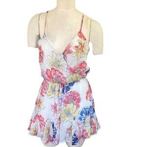 TRIXX Clothing Co Floral Chiffon Lined Surplice Spaghetti Strap Romper Sz M 150E